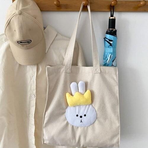 Hylhexyr Womens Fashion Canvas Tote Bag Cute Little Rabbit Shoulder Bags Handbag Gift Cloth Bag Durable With Interior Pocket