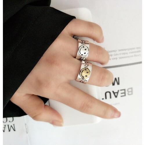 Korea Style East Gate Smile Face Rings For Women Silvery Plated Adjustable Opening Rings Gold Color Wedding Party New 2021