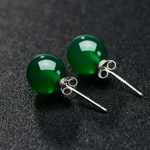 New 925 Silver Fine Natural Green Jade Earrings Female Green Jasper Emerald Gemstone Stud Earrings Jade Jewelry Wholesale Girls