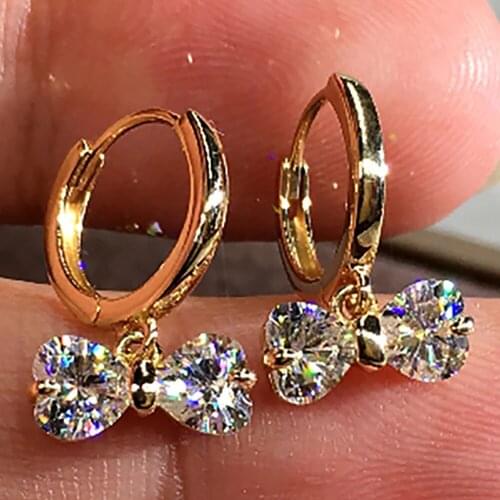 18K Yellow Gold Women Drop Clip Hoop Earrings Moissanite Diamonds 0.5 Carat Heart Bow Wedding Party Engagement Anniversary