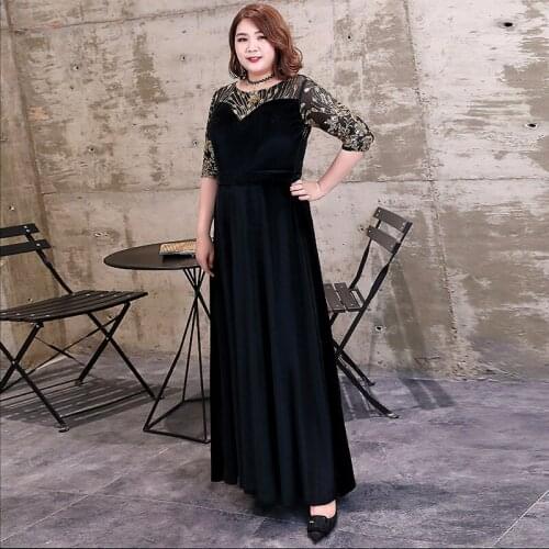 Women Party Dresses Plus Size A-Line lace Three Quater Long Sleeves Ankle-Length Evening Dresses Appliques Formal Dress D023