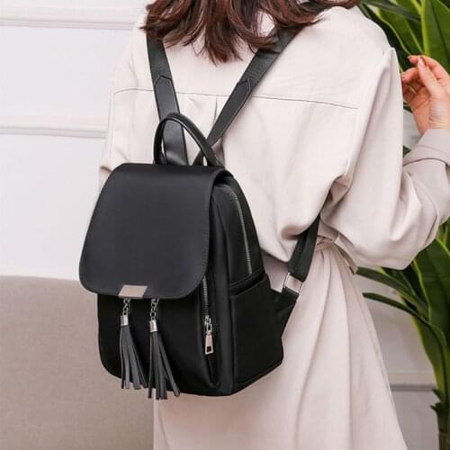 Womens Fashion Backpack Nylon School Bookbag Tassel Anti-theft Daypack Rucksack Shoulder Bag for Teenager Girls