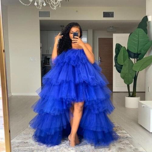 Hi Low Puffy Tulle Prom Gown Plus Size Tiered Party Dresses Ball Gown Cocktail Formal Dress Gray Skirt Tutu Women Orchid Dress