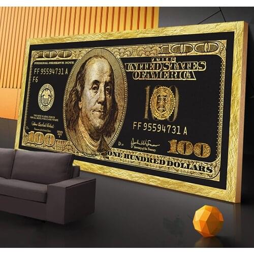 Golden Dollar Inspirational Canvas Art Posters And Prints Silver Money Canvas Paintings On the Wall Art Picture For Living Room