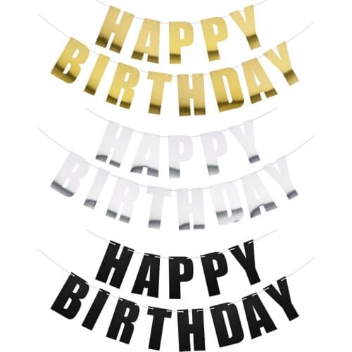 Gold/Silver/Pink/Black 10 Color Happy Birthday Banner Flag Wall Hanging Kids Birthday Party Paper Garland Baby Shower Decoration