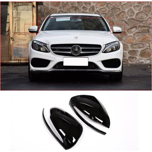 2Pcs Gloss Black ABS Plastic Car Rearview Mirror Cap Cover Trim For Mercedes Benz GLC/C/E/S Class W205 W213 X253 W222 For LHD