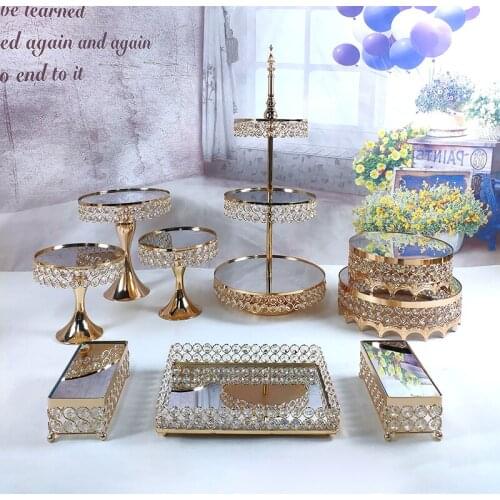Gold 3-9pcs electroplate cake stand set Cupcake Display Stand Dessert Wedding Birthday Party Dessert Cupcake Plate Rack