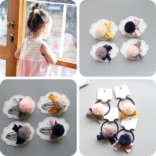 30pcs/lot Girls Hairpins With Small Lovely Hairpin Soft Fur Pompom Ball Hair Rope Hairclips Children Hair Clip Hair Accessories