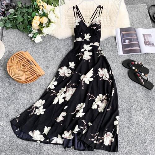 4 Colors Sweet Memory 2021 Elegant Women Party Robe Floral Print Dress Summer Vestido Sexy V-Neck Backless Long Cocktail Dresses