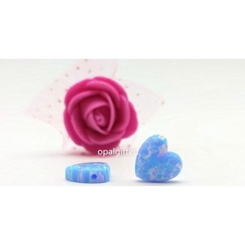 4PC Synthetic Blue/Pink/white op17 Opal Heart Gems Stone for fashion Necklace Synthetic opal 10mm heart side hole