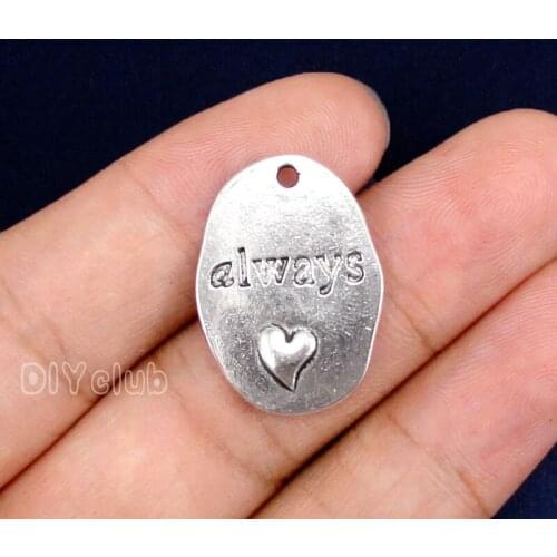 40pcs-Antique Silver Always Charms Pendant, Heart Charms 25x18mm