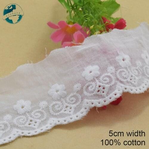 5yards 5cm wide white lace cotton embroid lace sewing ribbon fabric guipure diy trims warp knitting DIY Garment Accessories#3803