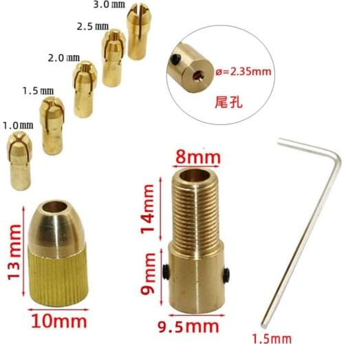 7pcs 0.5-3mm Mini Drill Chucks Adapter Collets Quick Chuck for Mini Tools Copper Drill Folder Copper Cap Axis Drill Collet Tools