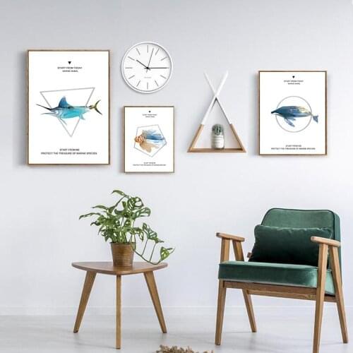 BALLEAY ART Canvas Painting Decorative Geometric Fish Modern Art Posters Pictures For Living Room Bedroom Dining Room Wall Print