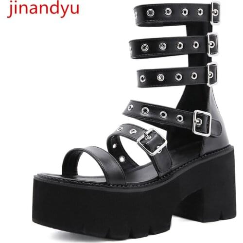 Women Shoes High Heel Platform Sandals Big Size 43 Black Chunky Heels Women Boots Sandals Summer Shoes Bota Plataforma Punk