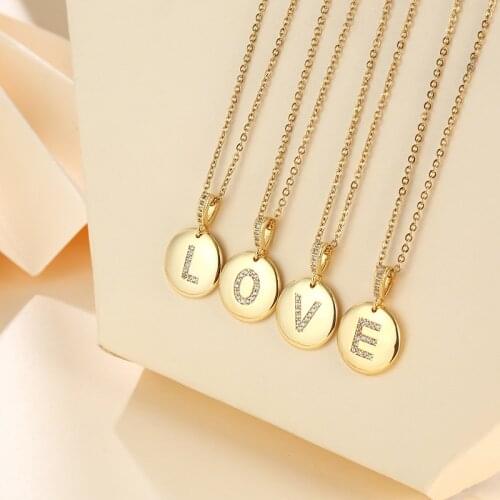 Stainless Steel Chain Copper Gold Plated Letter Pendant Necklace Charm Female Initial CZ Alphabet Necklace Wedding Gif