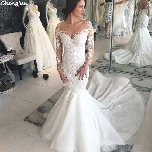 Chengjun Latest White Appliques Gorgeous Mermaid Gown Wedding Dress