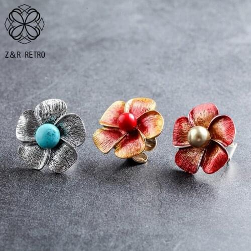 Colored Flower Rings With Bead Jewelry For Women Wholesale Lots Bulk Paired Decoration Accessories 2021 for New Year Engagement