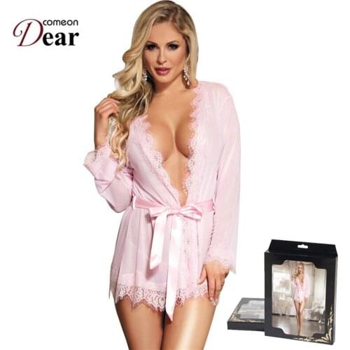 Comeondear RA80182 Erotic Underwear Women Plus Size Robe With Thong 5 Colors Lingerie Lace Sexy Women Lingerie Lace Nightdress