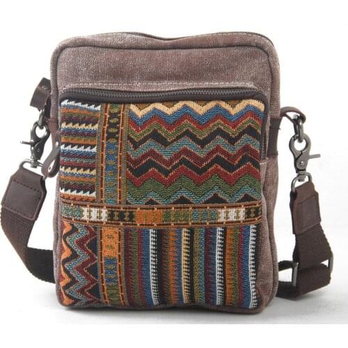 Ethnic Canvas Messenger Bag for Women National Shoulder Bag Female Casual Retro Flap Bag Mujer Embroidery Travel Crossbody Bag