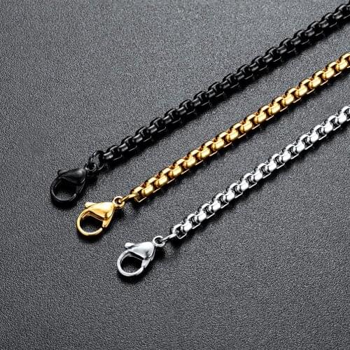 JHSL 55/60//70cm 2.5 /3/3.5/4mm Stainless Steel Single Box Chain for Pendant Necklace Black Gold Color