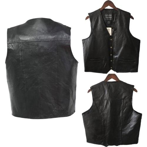 Motorcycle men leather vest autumn men riding vest middle-aged and elderly windproof sheepskin sleeveless jacket male waistcoat