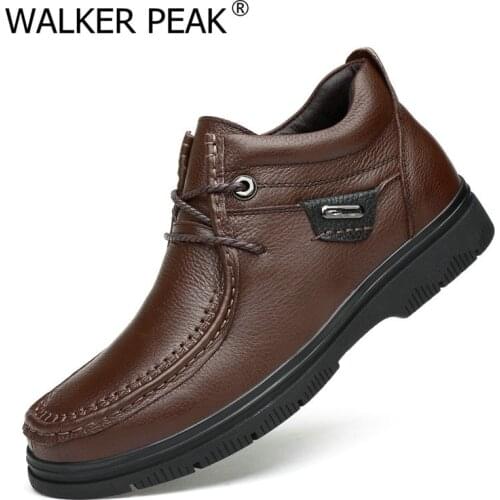 Size 38-47 New Mens Genuine Leather Boots 2019 Fashion High top Winter Shoes Lace up Ankle Boots Autumn Shoes men Warm Footwear