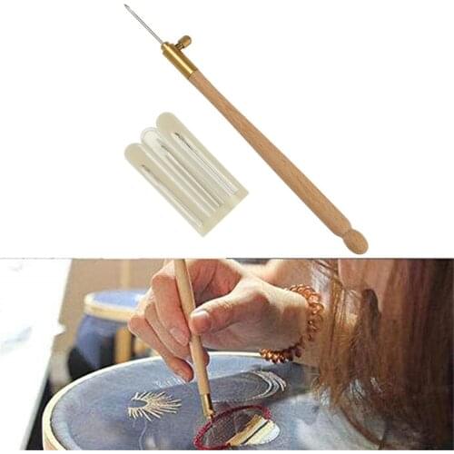 Wooden Handle Tambour Crochet Hook Kit with 3 Needles French Crochet Embroidery Beading Hoop Sewing Tool Set Crochet DIY Craft