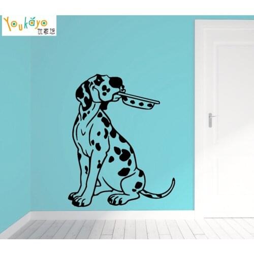 Wall Stickers Kitchen Dalmatian Puppy Dog Pet Bowl Vinyl Decal Wallpapers