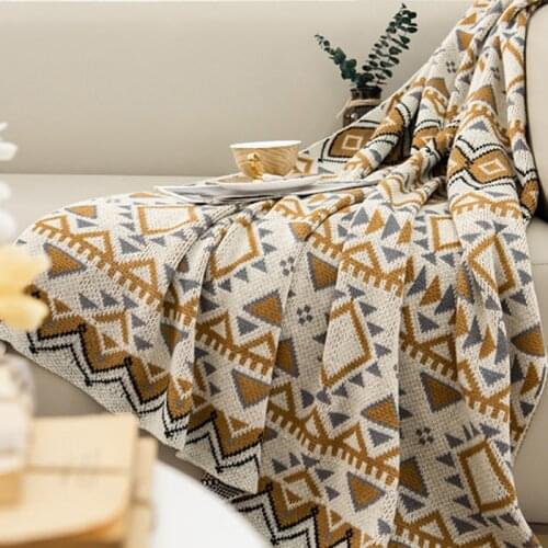 Nordic Knitted Throw Blankets Geometric Acrylic Plaid Sofa Cover Bed Blanket Retro Air Condition Nap Blankets Home Decor