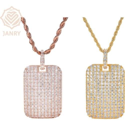JANRY Square Zircon Pendant Necklace Micro-inlaid Zircon Male Female Hip Hop Necklace With 60cm Chain