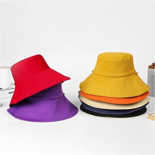New Adult Summer Foldable Bucket Hat Solid Color Hip Hop Wide Brim Beach UV Protection Round Top Sunscreen Fisherman Cap