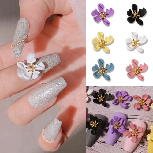 2Pcs Nail Charms Metal Flower Decoration 3D Jewelry Candy Colors Petal Flowers Jewelry Pendant DIY Nail Art Accessories