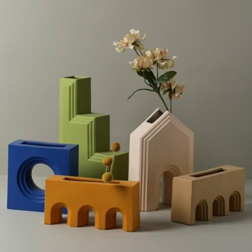 Simple Geometric Art Vase Decoration Home Decoration Creative Designer Style Home Model Room Decoration Flower Device