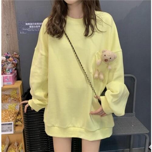 Plus Size Spring Autumn Women Loose Cute Pocket Bear Hoodie Sweatshirt Girls Casual Kawaii Harajuku Pullover Tops College Style