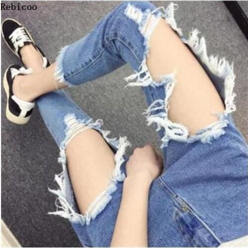 Ripped Jeans Ins Recommended Womens Loose Thin Jeans Women Pants Breeches Overalls Vintage Female Torn Trousers