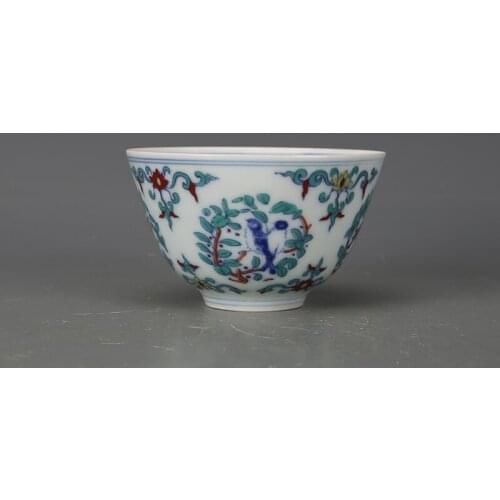 Antique QingDynasty porcelain cup,Color Birds and flowers cup ,Hand painted crafts,Home Decoration,collection & adornment