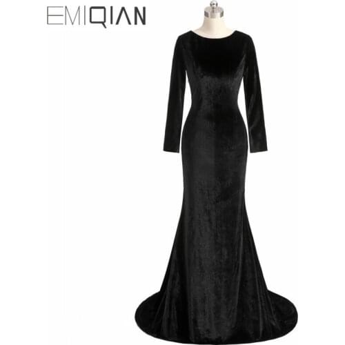Freeshipping Arabic Long Sleeves Black Spandex Evening Dresses Embroidery Mermaid Formal Party Gowns