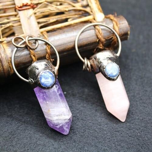 High Quality Hexagonal Column Crystal Quartz Pendant Necklace 61*28mm Charms Jewelry Sweater Chain Chakra Energy Pendulum Amulet