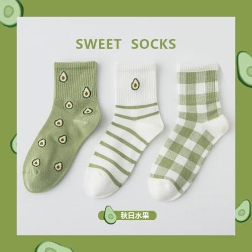 Womens Socks Cotton Happy Funny Invisible With Print Green Avocado Casual Socks Cute Summer Thin Ankle Socks 3 Pairs/Lot