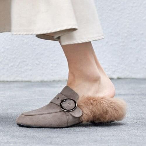 Salu Women Shoes Real Wool Slip on Woman Loafers Solid Color Lazy Shoes Fashion Fur Shoes Winter Warm Shoes Ladies Flats