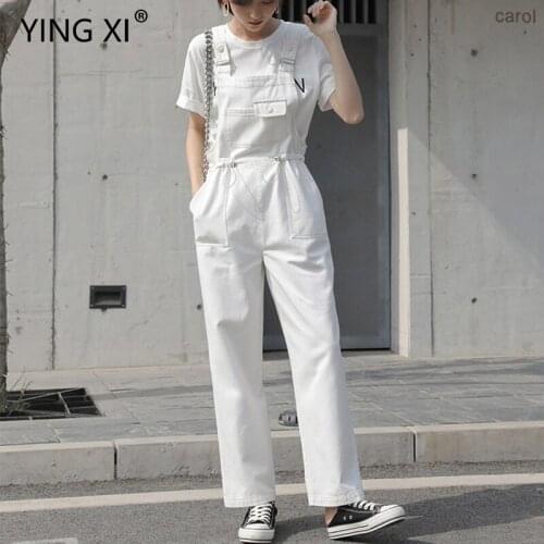 YING XI 2020 Spring And Summer Sleeveless Button Regulate Sling Pants Pocket Casual Waist Drawstring Long Style Jumpsuit Women
