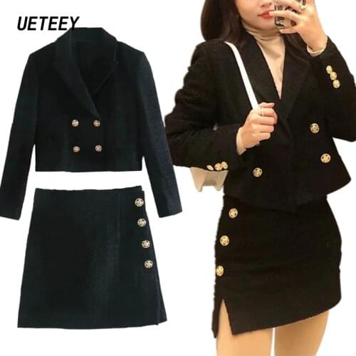 Za Womems Blazers Sets Office Formal Blazer Two Pieces Jacket Suits Femme Cropped Black Coats Long Sleeve trf Faldas Mujer Moda