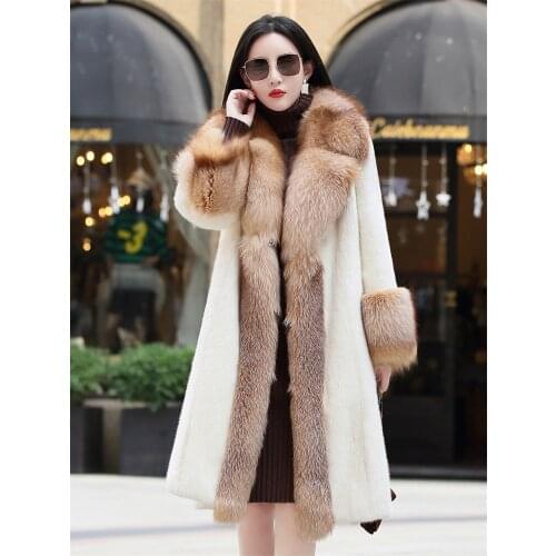 Women Natural Winter Mink Long Real Coat Luxury Female Jacket Big Fox Fur Collar Clothes 2020 AL2906 KJ4884