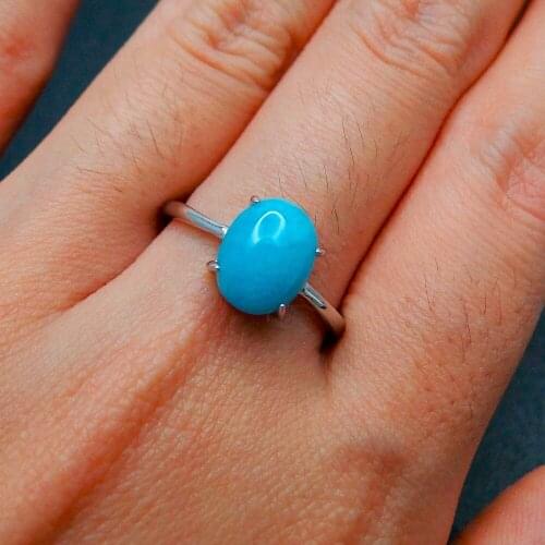 Real 925 Sterling Silver Female Rings Wedding Jewelry 7*9MM Gemstone Natural Larimar Jewelry Rings Resizable Finger RING
