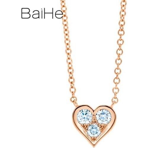 BAIHE Solid 18K Rose Gold H/SI 0.18ct Natural Diamonds Wedding Gift Women Trendy Fine Jewelry gift Diamond Heart Necklaces