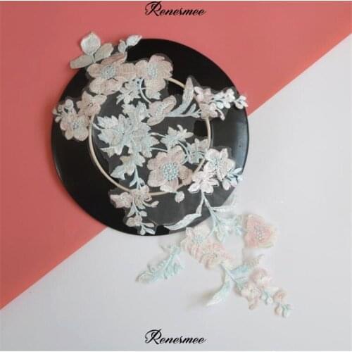 2Pcs Clear Sequins Lace Flower Applique Handmade diy Material Wedding Tiara Clothing Applique Flower Color Pink 25X40cm SX292