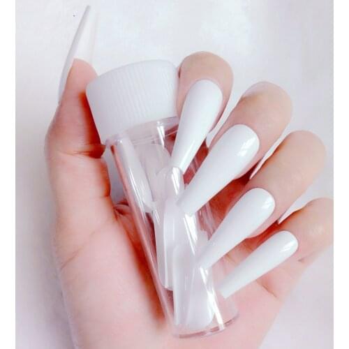 24Pcs Glossy White Artificial False Nails Super Long Ballerina Coffin Nails Full Cover Press On Fingernails Manicure Tool