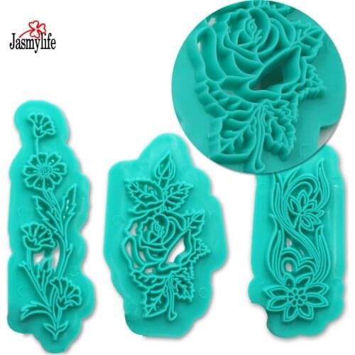 3PCS Flower Cookie Cutter Plastic Fondant Cutter DIY Decoration Baking Tools Sugarcraft Biscuit Mold Gumpaste Impression Mould