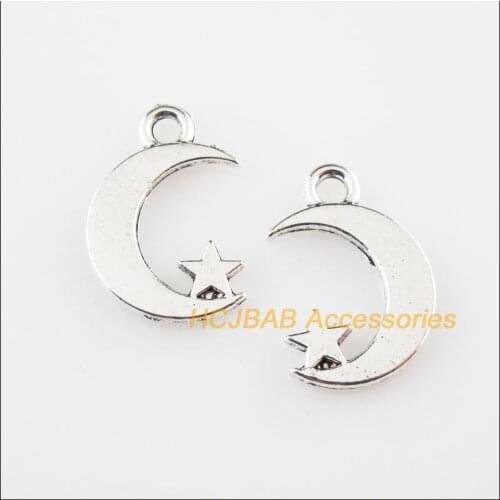 40 New Smooth Moon Star Charms Tibetan Silver Pendants DIY 11.5x17m